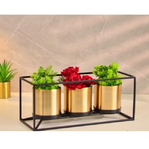 Modern <b>White</b> Metal Flower <b>Pots</b> With Gold Trim Indoor Planters For Home Decor Minimalist Style Glazed Finish - Product Image 4