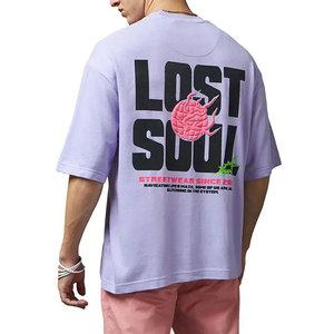 T-shirt à manches courtes surdimensionné pour homme avec imprimé lettres roses, décontracté, respirant, 100% coton jersey - Product Image 2