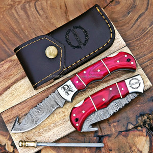 Couteau de poche à verrouillage arrière en acier Damas haute performance, fait main, pliant, EDC, qualité industrielle, manche en bois, fournitures UA, OEM - Product Image 6