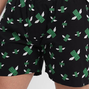 Shorts imprimés noirs pour hommes avec motif de feuilles vertes, taille élastique, style décontracté, taille mi-haute, avec poches - Product Image 2