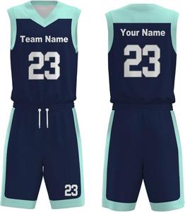 Ensemble de maillots de basket-ball sublimés personnalisés, gris bleu, col en V, sans manches, évacuation de l'humidité, taille élastique, uniforme d'équipe unisexe pour adultes - Product Image 5
