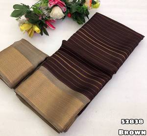 ผ้าไหมมายโซเรสีน้ำตาลแบบดั้งเดิม พร้อมขอบสีทอง สำหรับผู้หญิง สวมใส่ในงานแต่งงาน สไตล์อินเดีย ปากีสถาน ความยาวเต็มตัว ทรงปกติ - Product Image 5