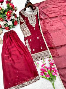 <b>Indian</b> & Pakistani Clothing Party Wear Look Pure Gmy Silk <b>Top</b> Palazzo & Dupatta Set from <b>Indian</b> Supplier - Product Image 5