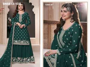 Traje Salwar de Seda Chinon de Alta Calidad para Festivales, con el Mejor Tejido, Bordado con Hilos Múltiples, Jari y Lentejuelas, Suministro al por Mayor - Product Image 4