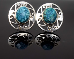 925 Sterling <b>Silver</b> Larimar Oval <b>Stud</b> Earrings for women - Product Image 4