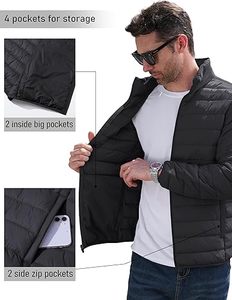 <b>Men's</b> Lightweight Packable Down Coat Waterproof Winter Hooded Jacket with 100% Down Filling Casual Storage <b>Pouch</b> - Product Image 6