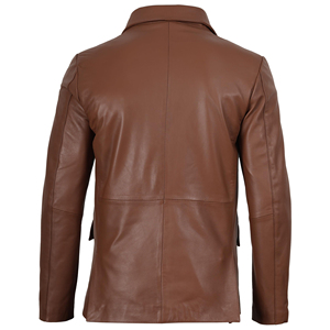 Blazer en cuir marron pour homme, coupe ajustée, un seul bouton, col rabattu, veste élégante décontractée pour homme, vêtement d'automne - Product Image 2