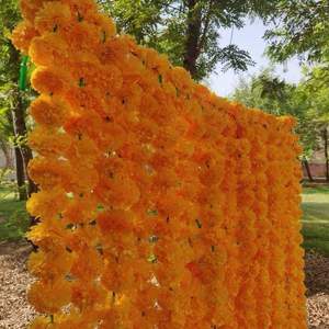 Guirlande de fleurs artificielles de haute qualité, jaunes et oranges, longues, en forme de marigold, pour décoration suspendue, mariage indien, décoration Haldi - Product Image 6