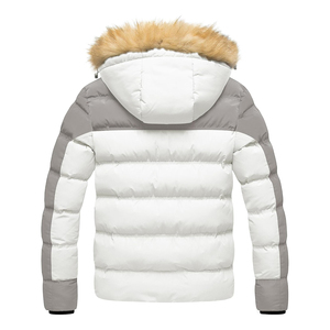 Premium Quality Men's Winter Down Puffer <b>Jacket</b> With <b>Fur</b> <b>Hood</b> Windproof Zipper Closure Casual Color Blocking Design Regular Fit - Product Image 2