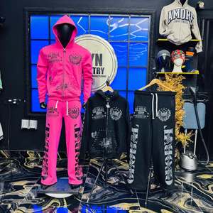 Custom Men's Tracksuit <b>Set</b> 100% Cotton Fleece Heat-Transfer Printed Streetwear Hoodies & Distress Trouser <b>Sets</b> - Product Image 1