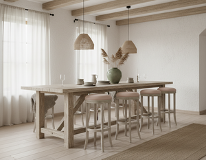 Tabouret de bar moderne à cadre circulaire en bois de caoutchouc massif, tabouret de bar minimaliste en bois de caoutchouc avec siège rond - Product Image 5