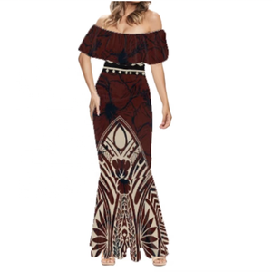 Robes sirène à imprimé traditionnel samoan, motif personnalisé, épaules dénudées, robes Puletasi moulantes pour femmes - Product Image 4