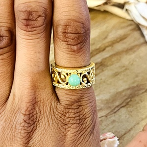 Trendy Turquoise <b>Rings</b> Boho Brass Band Jewelry Women 18k Gold Plated Filigree Scroll Ethnic <b>Statement</b> <b>Ring</b> for Wholesale/OEM/ODM - Product Image 5