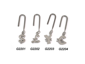 ตะขอโลหะชุบเงินพร้อมสัญลักษณ์สกุลเงิน ดอลลาร์ ปอนด์ เยน ยูโร G2201 G2202 G2203 G2204 - Product Image 1