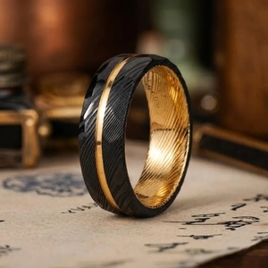 Anillo de Boda de Acero de Damasco Hecho a Mano, Proveedor OEM Personalizado, Anillo para Hombre, Tendencia 2026, Más Vendido, Chapado en Oro para Padrinos de Boda, Color Personalizado - Product Image 6