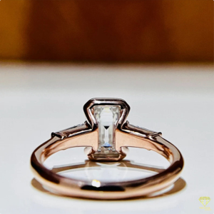 Stunning <b>Emerald</b> Cut Lab Grown Diamond Engagement <b>Ring</b> Featuring Sleek Baguette Diamonds And Minimal Design - Product Image 4