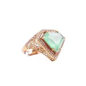 Anillo de Plata 925 con Corte de Diamante Gajaah, Modelo "Trilogy Bloom", con Diamantes Polki y Triángulos Pavé, Chapado en Oro, Anillo Moderno - Product Image 1