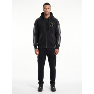 Sweat à capuche streetwear surdimensionné pour homme en coton éponge 280 GSM avec fermeture éclair intégrale, patch chenille et coupe carrée – Fabricant OEM de vêtements d'extérieur - Product Image 1