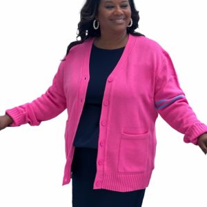Women's Blue Yellow Color Blocking Cardigan V-Neck Full Sleeve Preppy Style Button Front Pockets 100% Acrylic Knit Sweater - Product Image 5