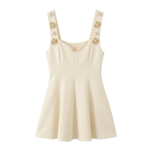 Débardeur personnalisé pour femme, couleur crème, sans manches, à bretelles perlées, respirant, tendance, tenue d'été style skater, coupe classique, col carré - Product Image 1