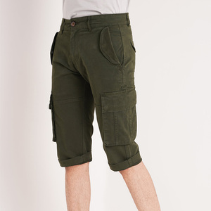 Shorts cargo vert olive pour homme, taille mi-haute, 100% coton, respirant, séchage rapide, taille élastique, décontracté avec poches - Product Image 3