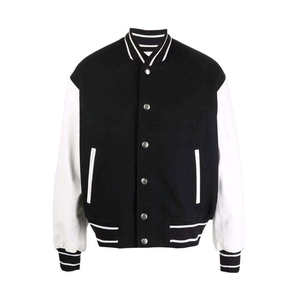 Veste universitaire en laine mélangée pour homme, noir et blanc, style preppy, col rabattu, coupe classique, vêtement d'automne, sur mesure - Product Image 1