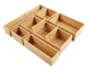 Boîte de rangement pour tiroir de cuisine en bambou durable, plateau de rangement multi-compartiments pour couverts, vaisselle et articles de table - Product Image 1