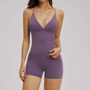 High Waist Solid Color Yoga Shorts Seamless Spandex Nylon Four-Way Stretch Full Length Women's Workout Wear 2-Piece Set - Product Image 3