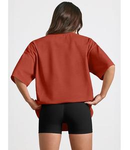 Camiseta de algodón 100% sólido para mujer, manga corta, cuello con hombros caídos, holgada, informal, transpirable, precio mayorista, de Bangladesh - Product Image 4