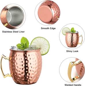 Mug à bière classique en cuivre Moscow Mule avec poignée en laiton pour boissons de fête, cocktails et mocktails, verres à bière en acier, commande en gros - Product Image 2