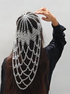 Casco de Aluminio con Malla Metálica |   Diadema de Cadena para Festivales |   Accesorio para el Cabello de Fantasía Gótica |   Joyería para Festivales Medievales y Renacentistas - Product Image 4