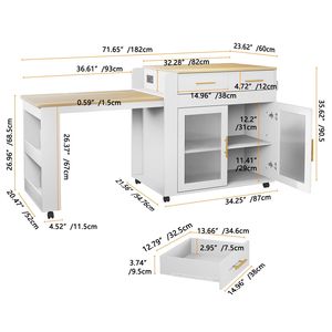 Isola da Cucina Mobile con Tavolo da Pranzo Estensibile, 2 Cassetti, Prese Elettriche e Armadietto Portaoggetti con Ruote - Product Image 4