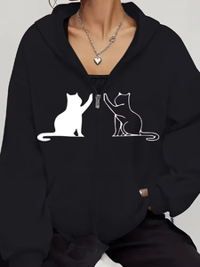 <b>Women</b> Hoodies Professional New Quality <b>Women</b> Sweatshirt Long Sleeve <b>Zip</b> <b>Up</b> Casual <b>Jacket</b> with Cat Prints Suitable For All Season - Product Image 2