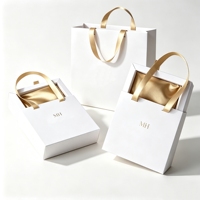Coffret cadeau avec logo personnalisé, boîte de luxe avec tiroir, poignée en satin doré, pochette intérieure en satin, sac en papier assorti