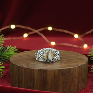 925 Sterling Silver Oyster Turquoise <b>Ring</b> Handmade Vintage Boho <b>Statement</b> <b>Ring</b> Yellow Gold Plated Ethnic Spiral Design Jewelry - Product Image 6