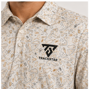 Camisa Polo Trackstar para Hombre, Color Crema Dorado, Estampado Paisley, Manga Corta, Cuello con Botones, Camisa Casual de Golf, Logotipo Personalizado - Product Image 4