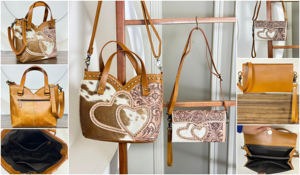 Ensemble de sacs à main en cuir fait main, prêt à être expédié en 2026, motif cœur en cuir de vachette, sac messager et portefeuille assorti, ensemble 2 pièces pour femmes - Product Image 3