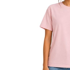 Camiseta Personalizada de Cuello Redondo para Mujer, Color Rosa Claro, con Estampado Gráfico de Dibujos Animados, Informal, Suave, Transpirable, Verano, Diseño Personalizado OEM - Product Image 3