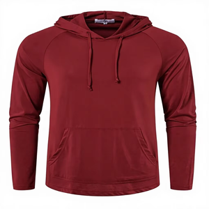 Wholesale Maroon Pullover <b>Hoodie</b> - Soft <b>Thin</b> Fleece Raglan Sweatshirt - Essential Blank Dark Red Sportswear - Product Image 1