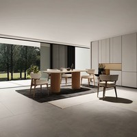 Table à manger rectangulaire en bois massif |   Design à rainures |   Table à manger sur piétement |   Style crème moderne |   Hôtel de style ferme écologique