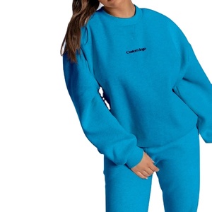 Sudadera Oversize de Cuello Redondo para Mujer, Color Sólido, Hombros Caídos, Logotipo Bordado, Tejido de Algodón Transpirable, Ropa de Otoño - Product Image 2