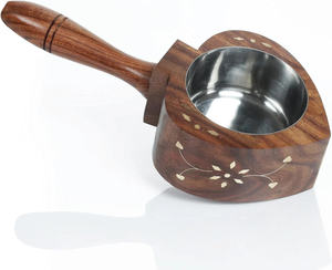Brûleur à Bakhoor en bois en forme de cœur, portable, avec longue poignée et incrustation florale décorative, Mabkhara pour Oud et encens - Product Image 1