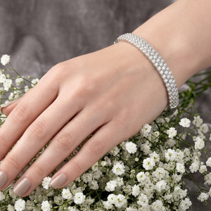 <b>Solid</b> 14k White <b>Gold</b> Natural Genuine Diamond Three Row Pave <b>Bangle</b> Figure Eight Safety Catch Hinged Luxury Fine Jewelry - Product Image 3
