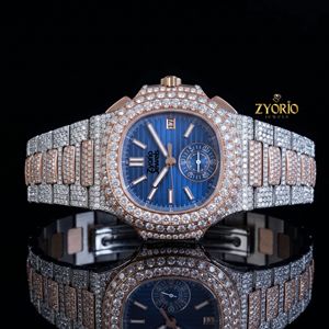 Reloj de Lujo con Diamantes Moissanite para Hombre, Dos Tonos, Oro Rosa y Plata, Acero Inoxidable, Cristal de Zafiro, Estilo Hip Hop Personalizado - Product Image 4