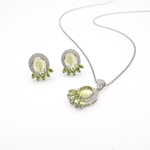 Conjunto de Pendientes y Colgante de Plata de Ley 925 con Cuarzo Limón Natural y Peridoto, Chapado en Rodio, Joyería Fina OEM ODM - Product Image 2