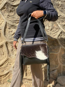 Nouveau vrai cheveux faits à la main sur cacher fourrure frange sac élégant femmes gland cuir frange sacs peau de vache fourrure cuir bohème sac à bandoulière - Product Image 2