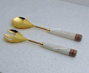 Ensemble cuillère et fourchette à salade en métal de qualité supérieure avec manche en bois et résine pour ustensiles de cuisine - Product Image 5