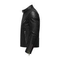 Blouson de motard en cuir d'agneau noir pour homme - Coupe ajustée, style moto, nouvelle mode, motif uni, décontracté, logo frontal