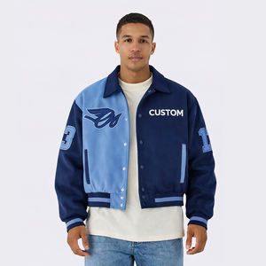 Blouson universitaire personnalisé 2026, bleu, style bomber, avec broderie, style Letterman, streetwear - Product Image 1