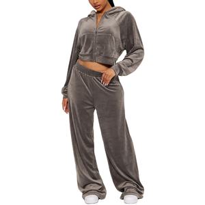 Survêtements en velours printemps/automne pour femmes, ensembles décontractés en velours, sweats en velours pour femmes, ensembles en velours brodés OEM pour filles, ensembles en velours en gros - Product Image 1